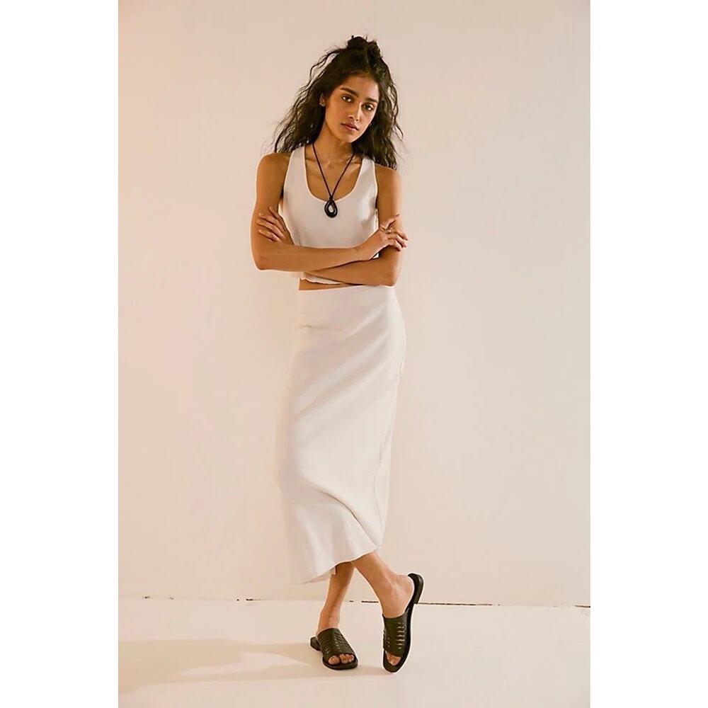 Free People Beach Rib Knit Maxine 2 piece skirt tank top set Cream off white XS